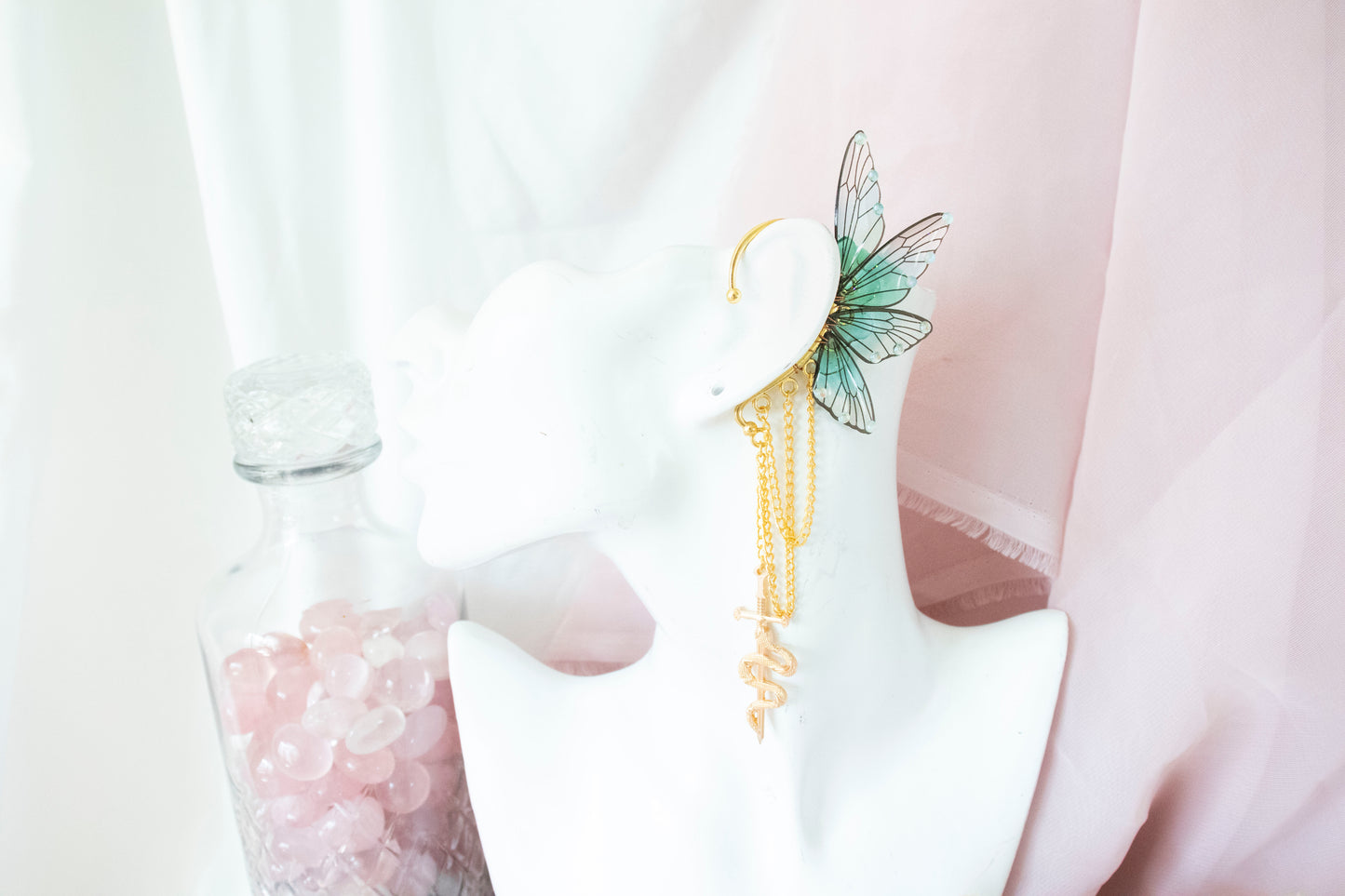 Gold + Teal Snake Fairy Wing Ear Cuffs