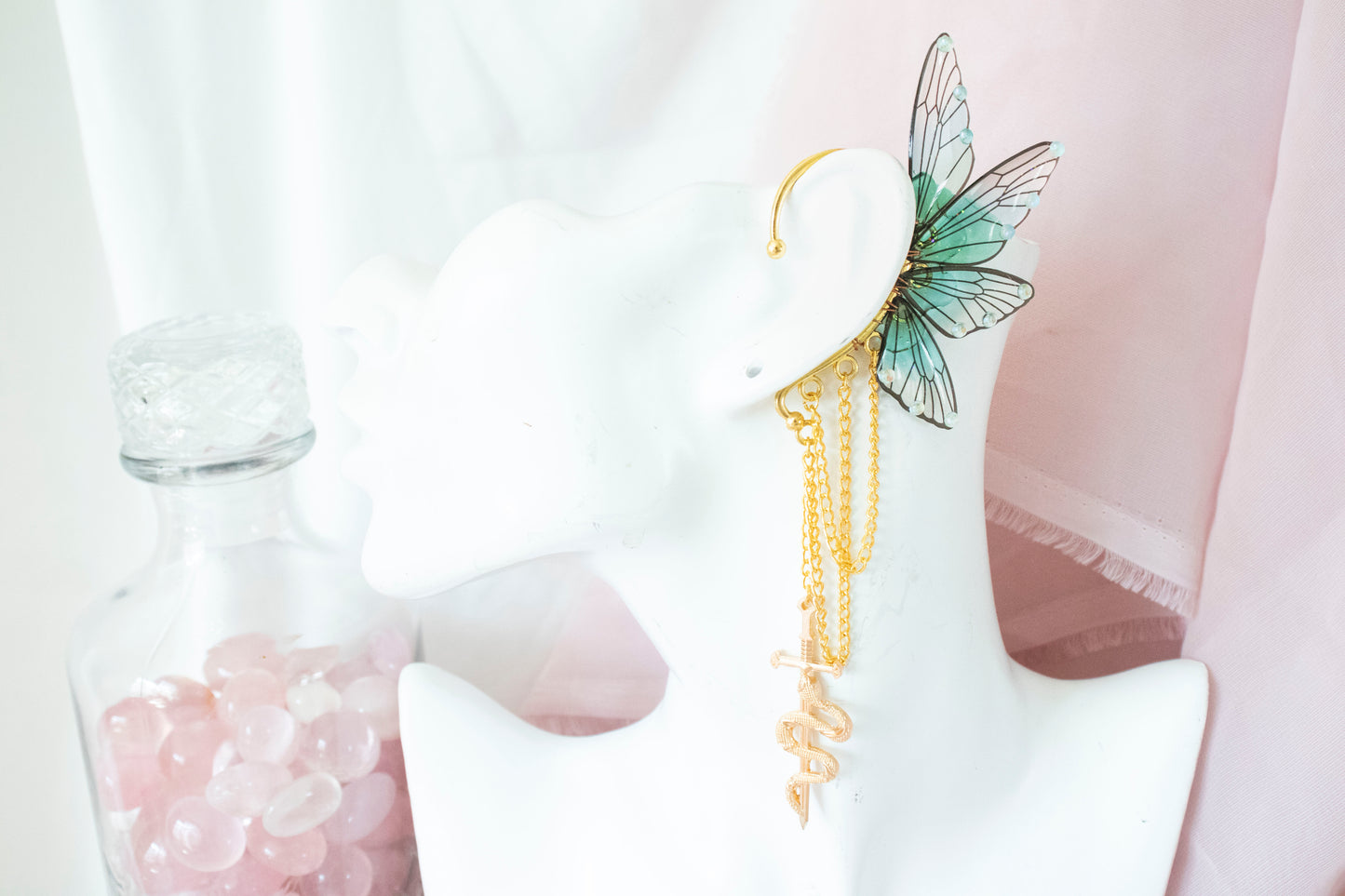 Gold + Teal Snake Fairy Wing Ear Cuffs