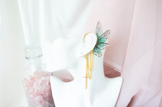 Gold + Teal Sword Fairy Wing Ear Cuffs