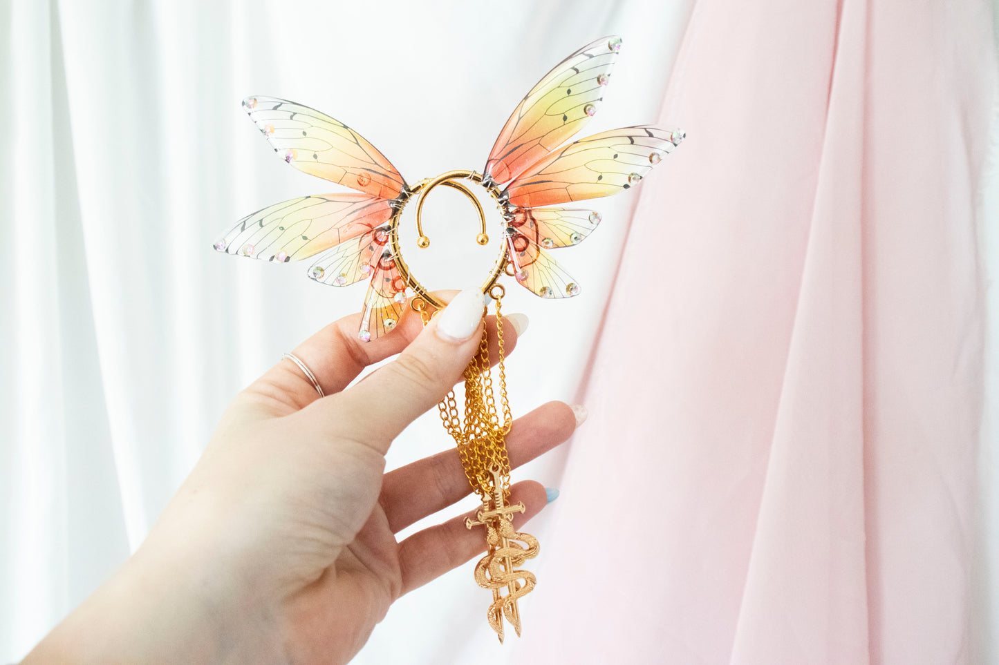 Gold + Sunset Snake Fairy Wing Ear Cuffs