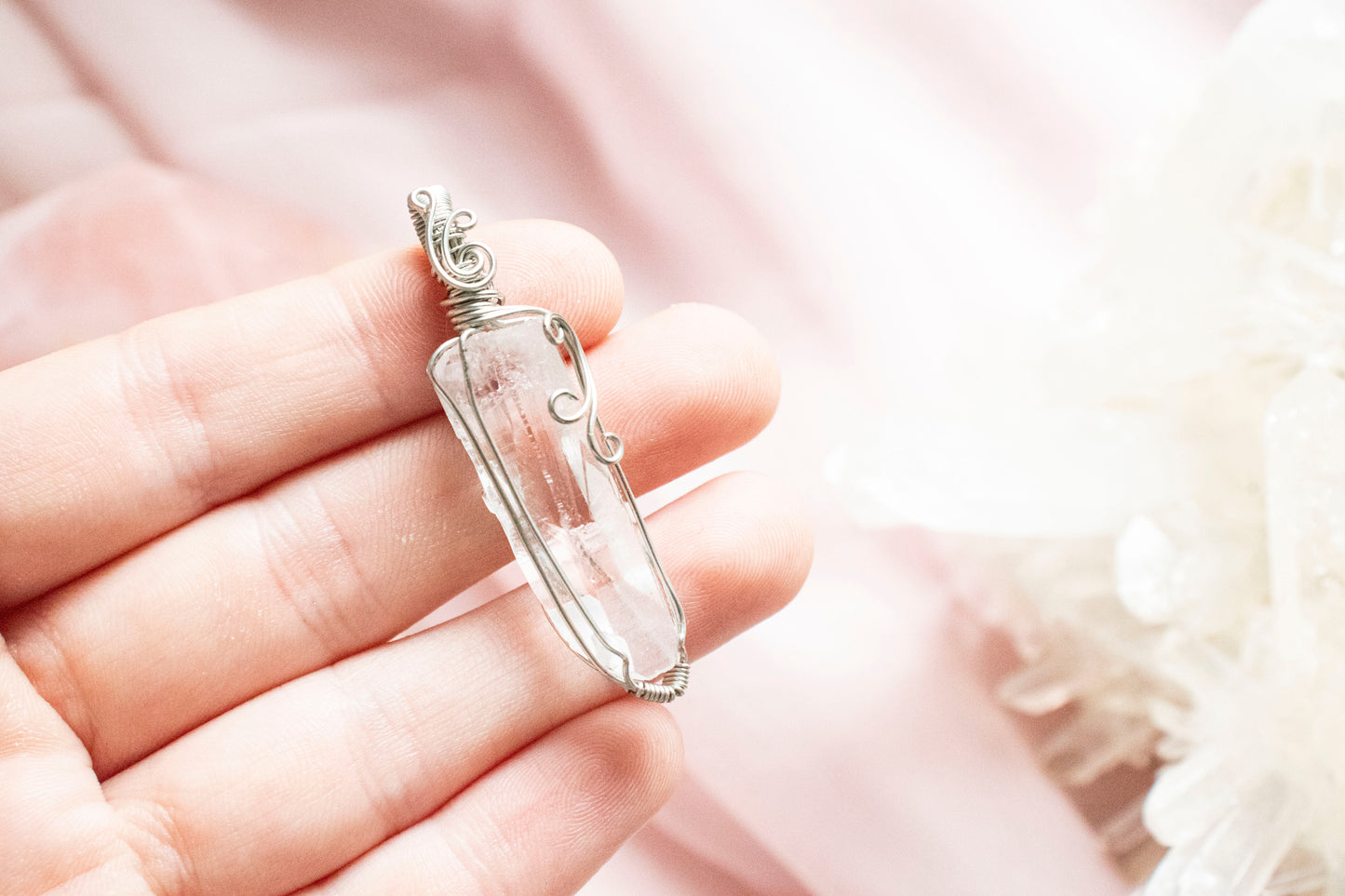 Hecate Lemurian Quartz Pendant in Silver