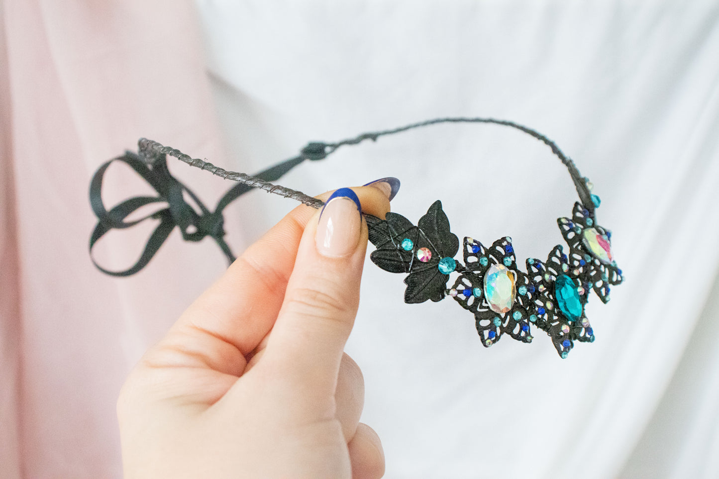 Black + Blue Flower Simple Circlet Tiara