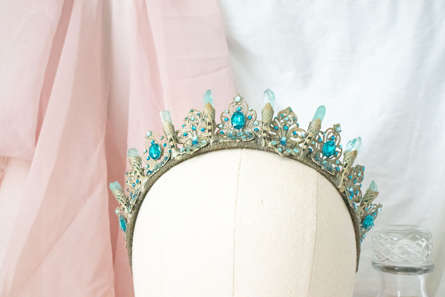 Gold +Blue Large Crystal Tiara