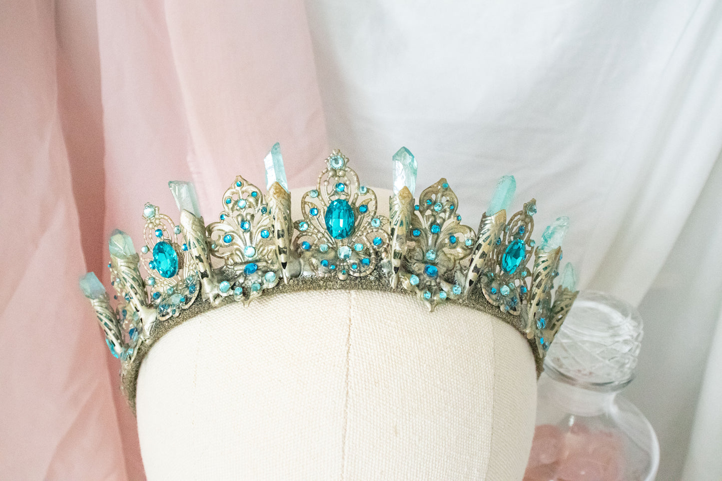 Gold +Blue Large Crystal Tiara