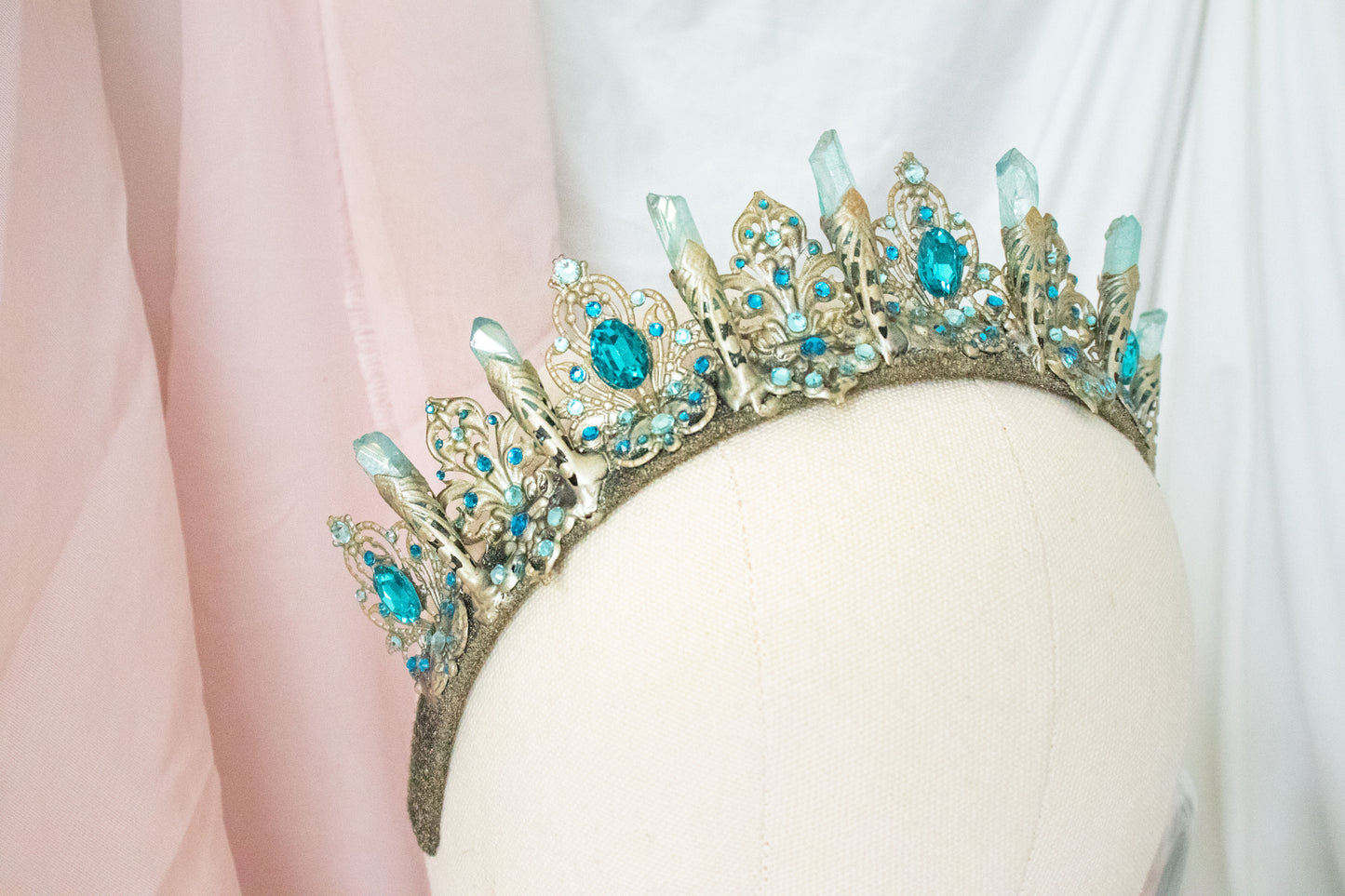 Gold +Blue Large Crystal Tiara