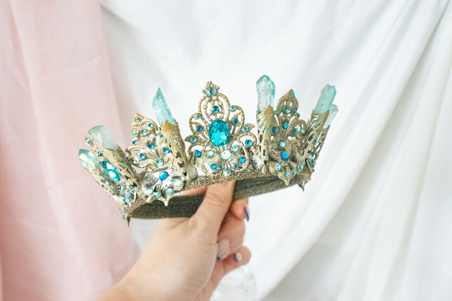 Gold +Blue Large Crystal Tiara