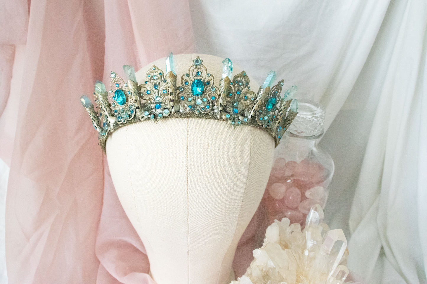 Gold +Blue Large Crystal Tiara