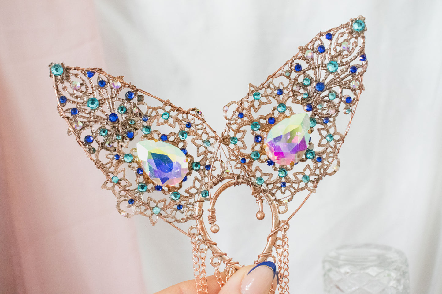Rose Gold + Crystal High Fae Elf Ear Cuffs