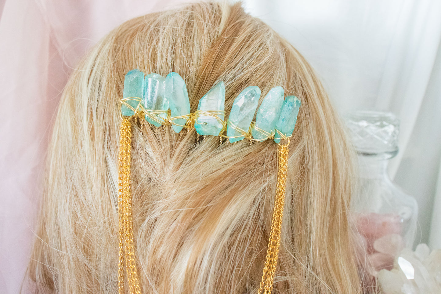 Gold + Teal Crystal Hair Comb