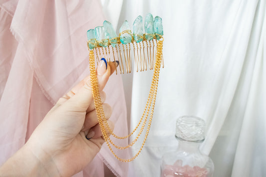 Gold + Teal Crystal Hair Comb