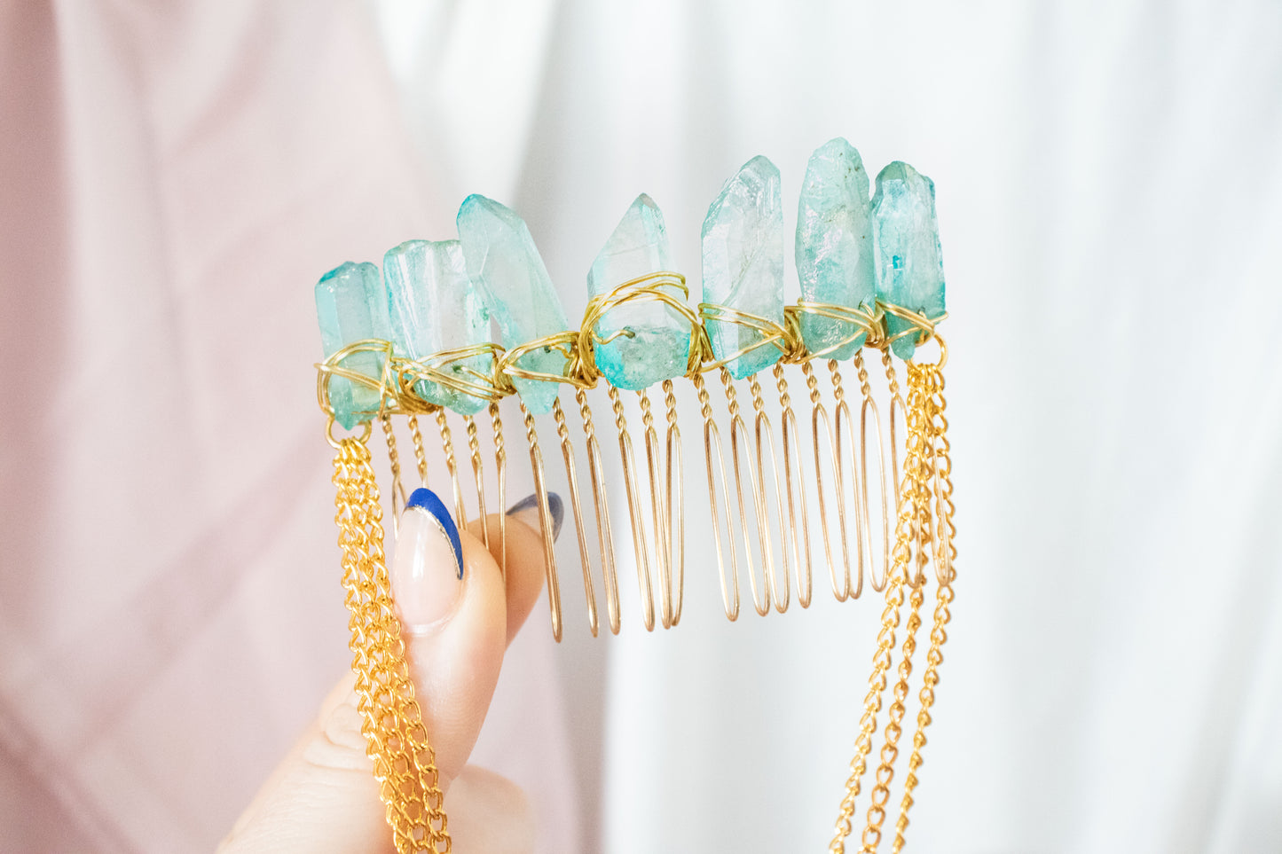 Gold + Teal Crystal Hair Comb