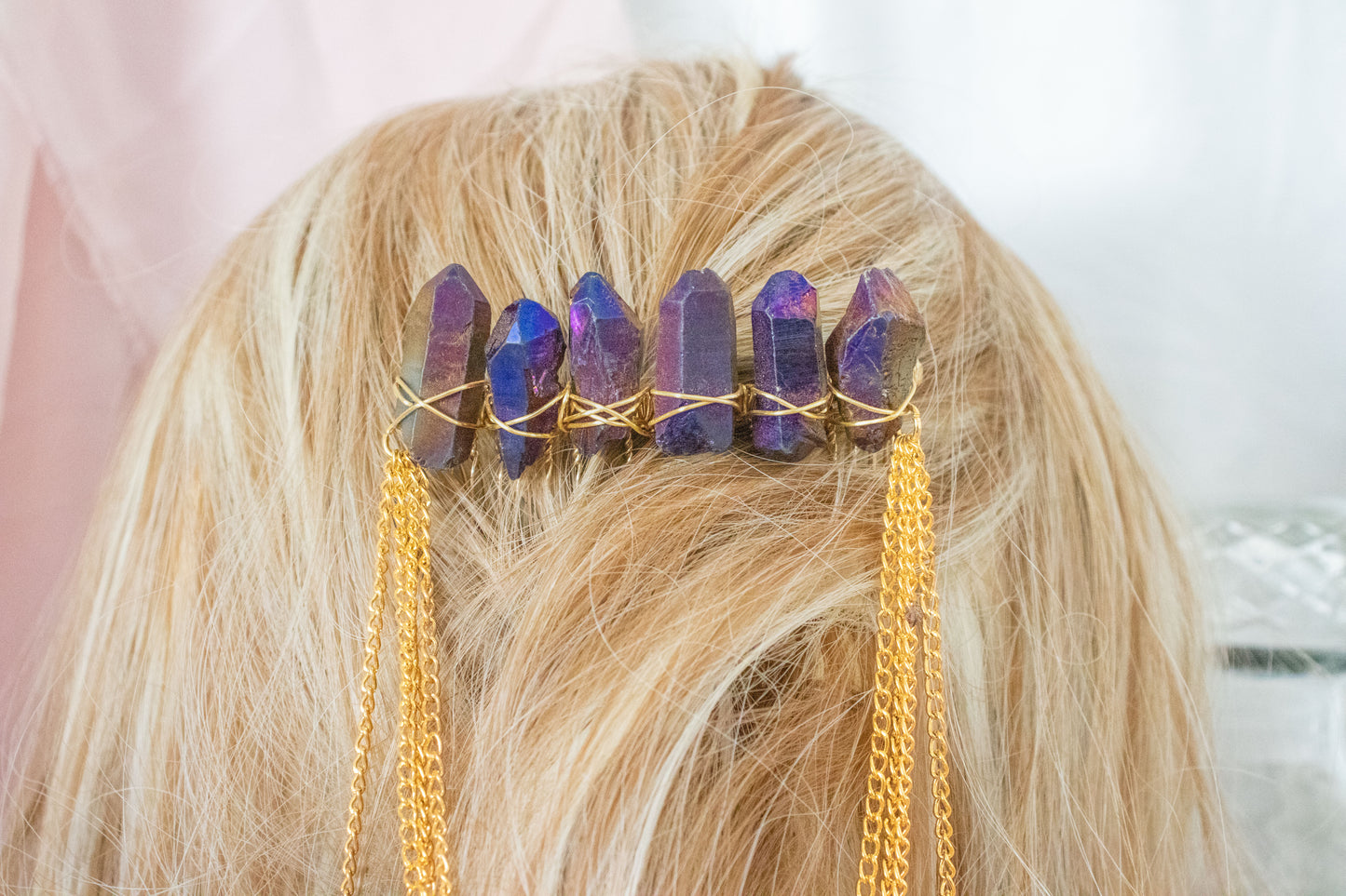 Gold + Purple Sword Crystal Hair Comb