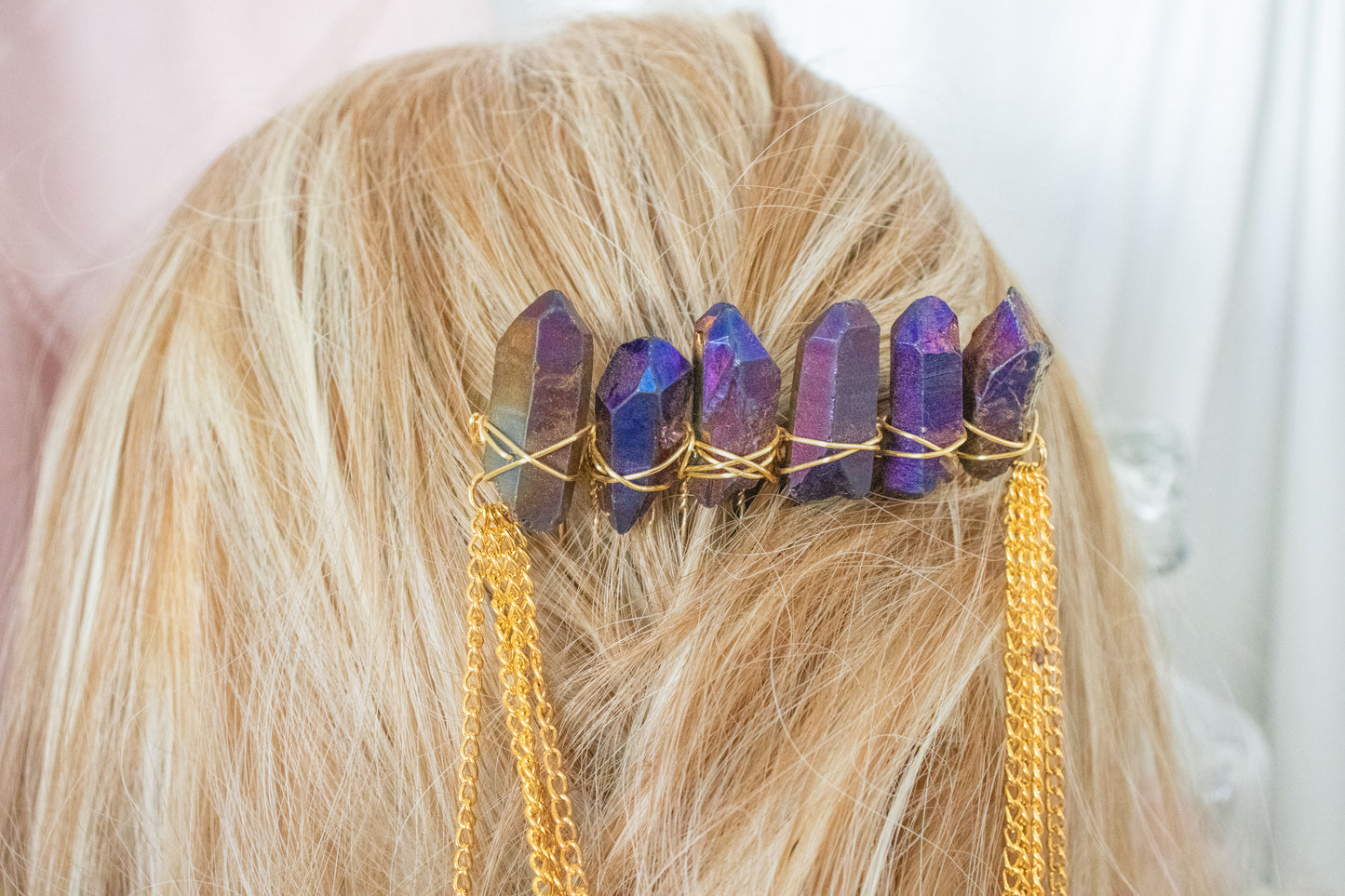 Gold + Purple Sword Crystal Hair Comb