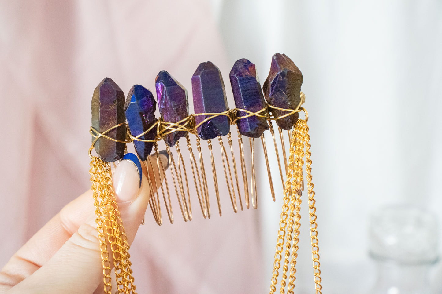 Gold + Purple Sword Crystal Hair Comb