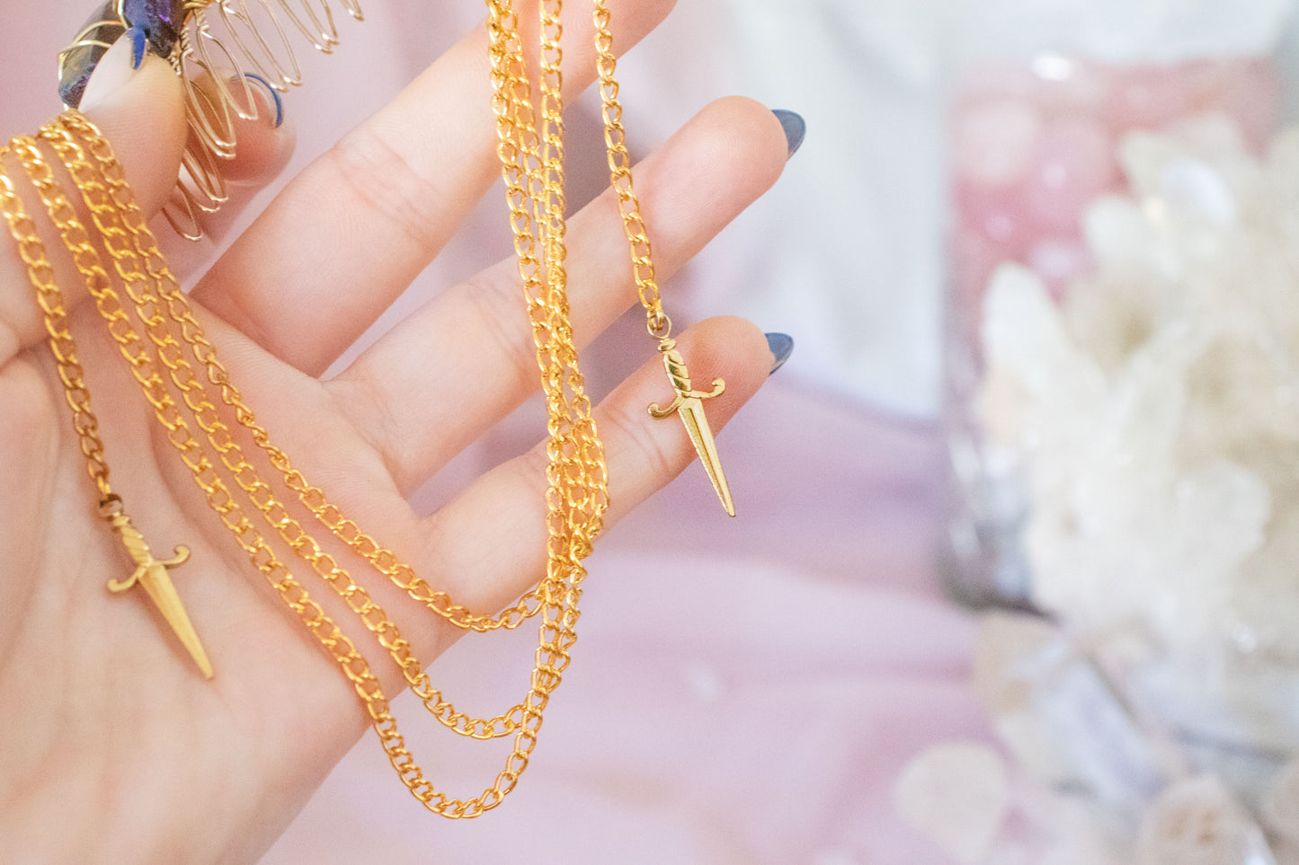 Gold + Purple Sword Crystal Hair Comb