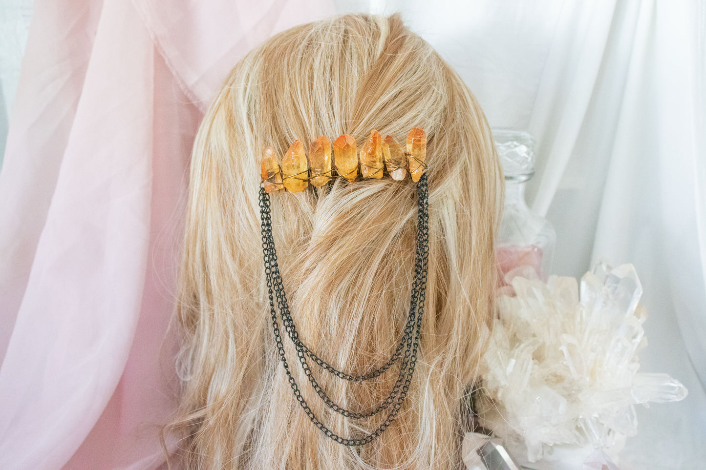Black + Orange Crystal Hair Comb