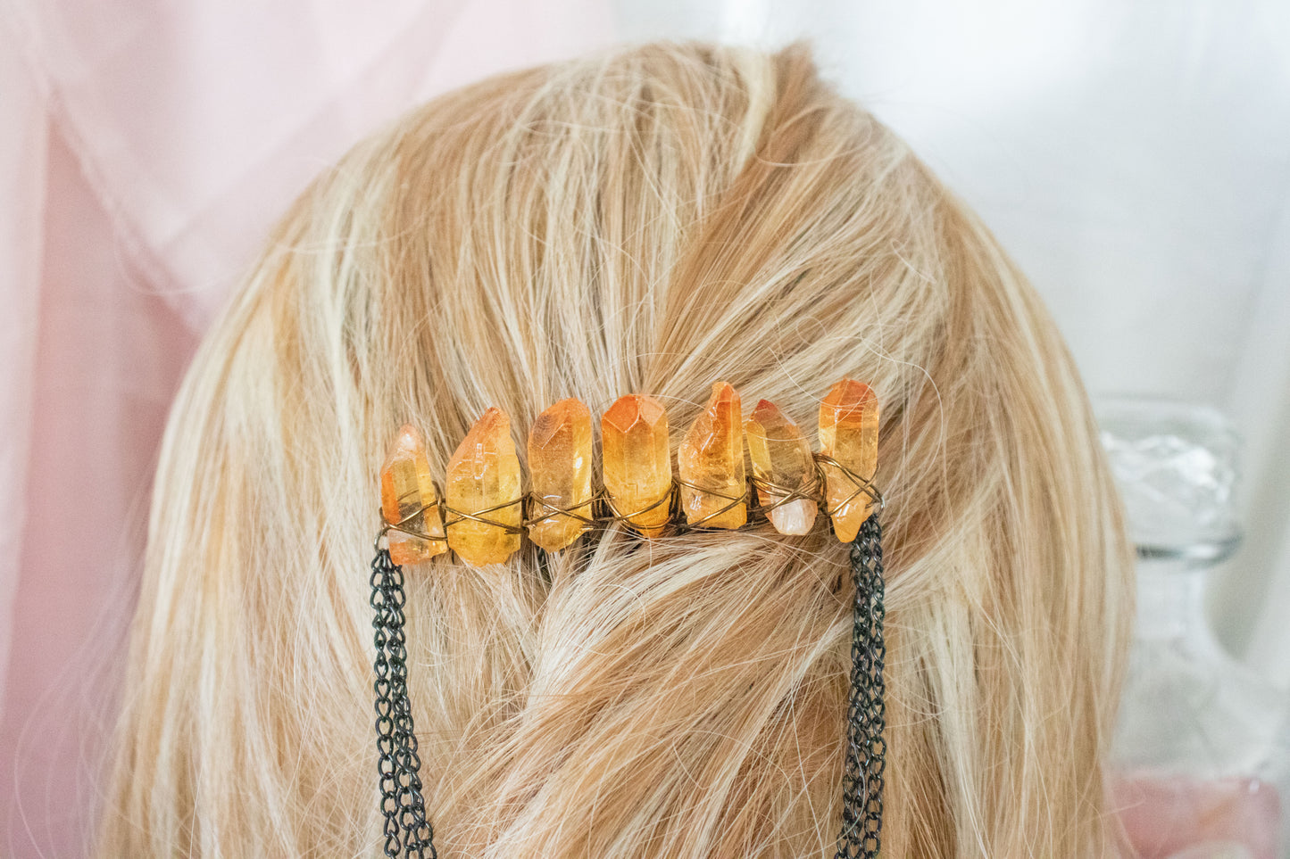 Black + Orange Crystal Hair Comb