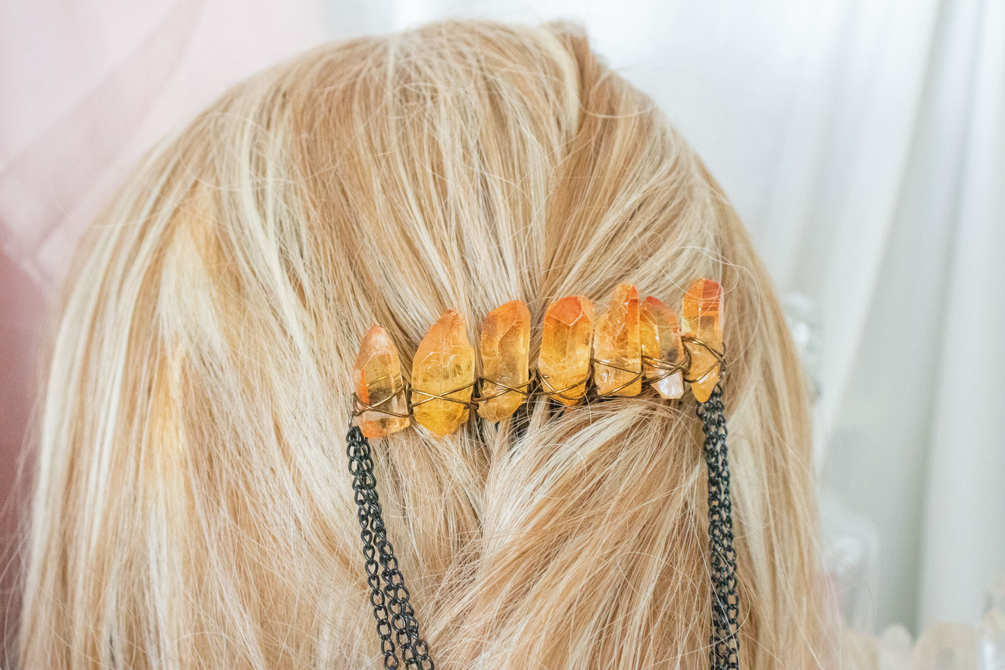 Black + Orange Crystal Hair Comb