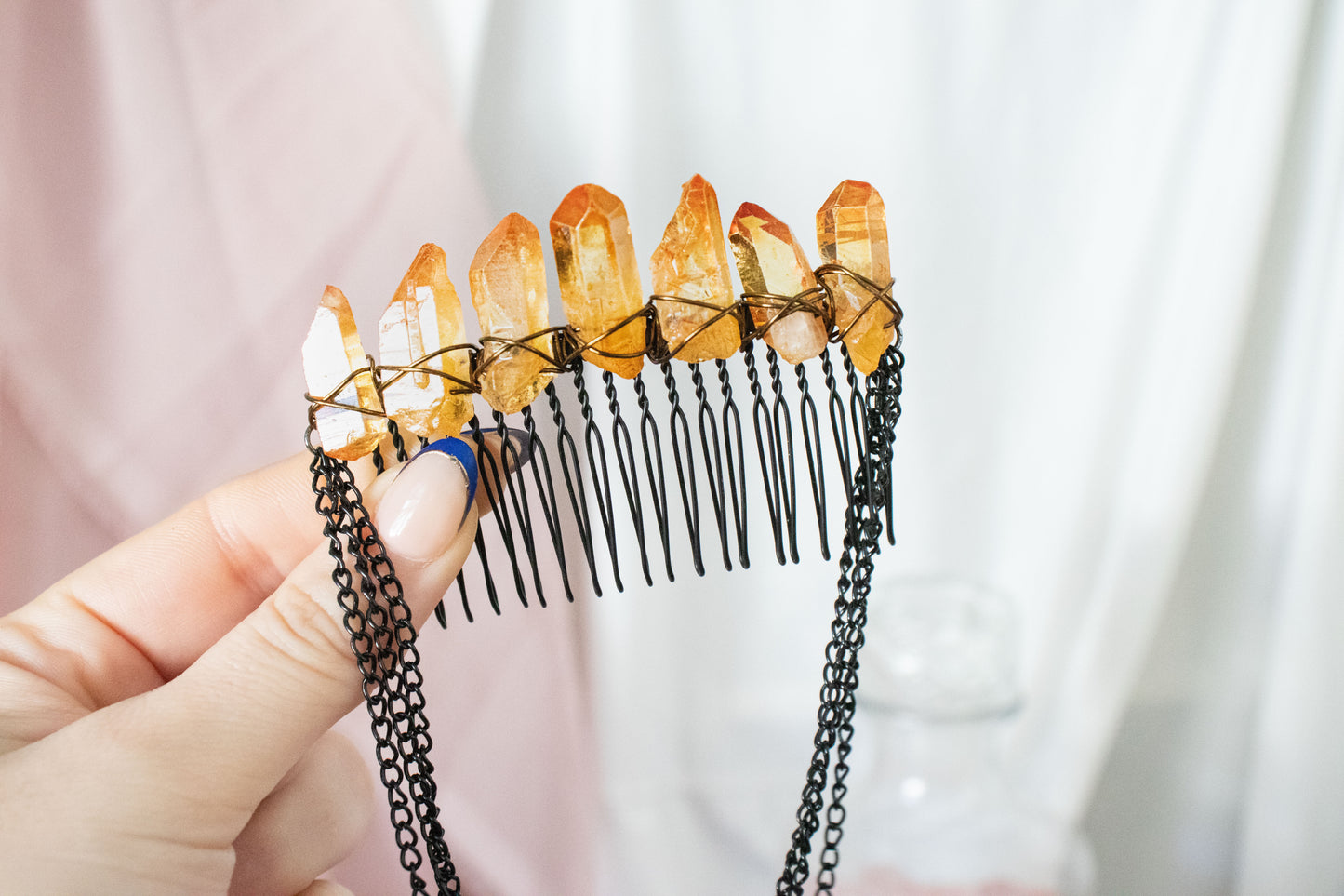 Black + Orange Crystal Hair Comb
