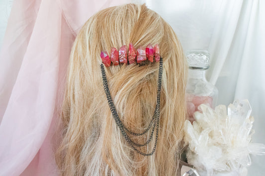 Black + Red Crystal Hair Comb