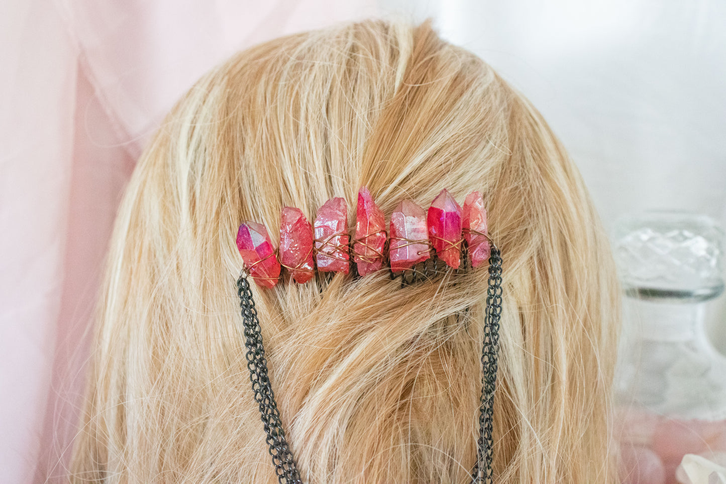 Black + Red Crystal Hair Comb