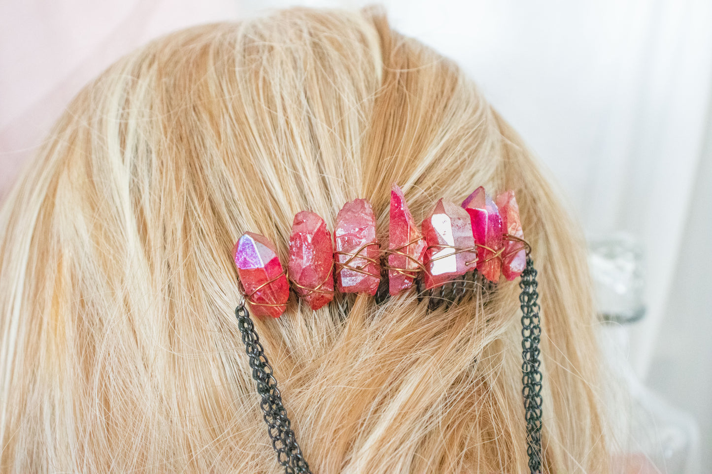 Black + Red Crystal Hair Comb