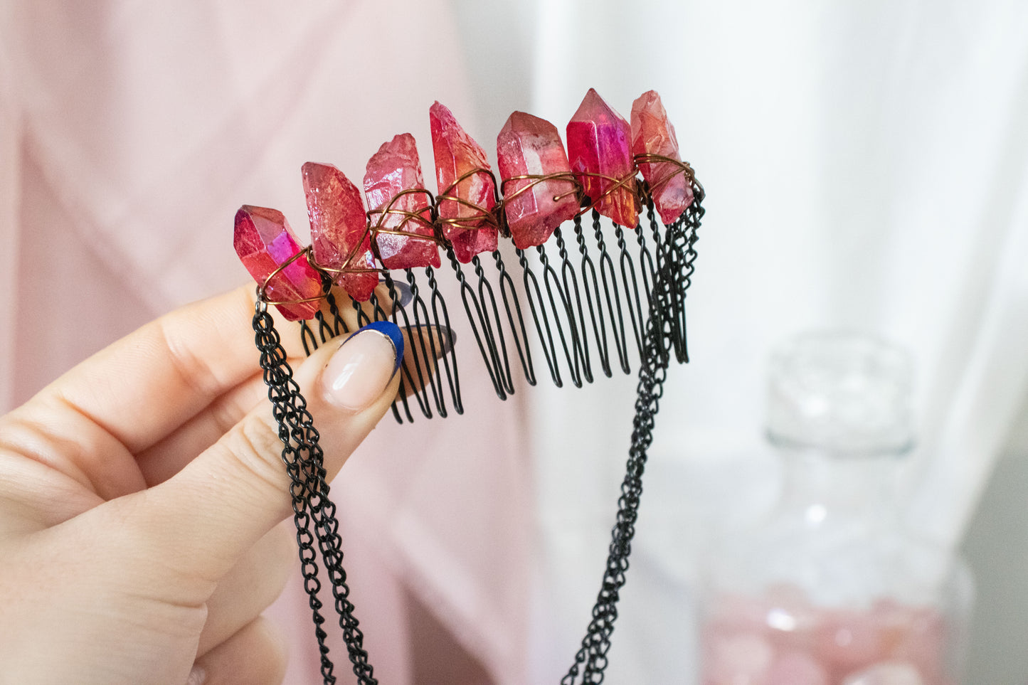 Black + Red Crystal Hair Comb