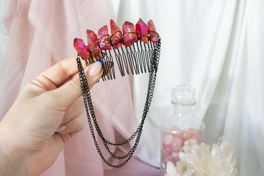 Black + Red Crystal Hair Comb