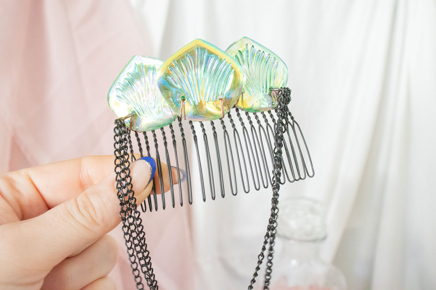 Black + Green Mermaid Scale Hair Comb