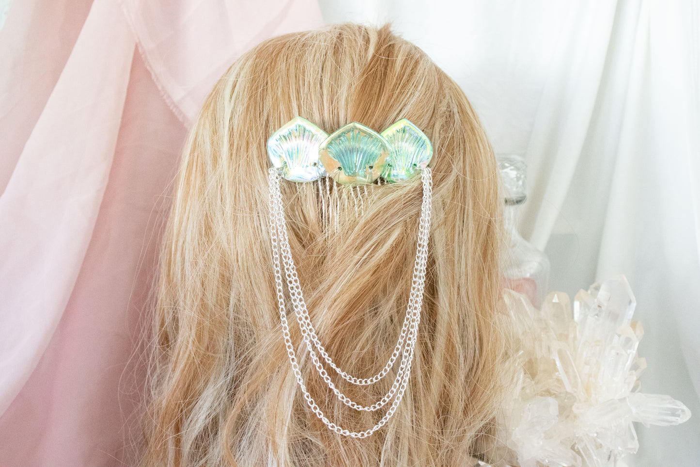 Silver + Green Mermaid Scale Hair Comb