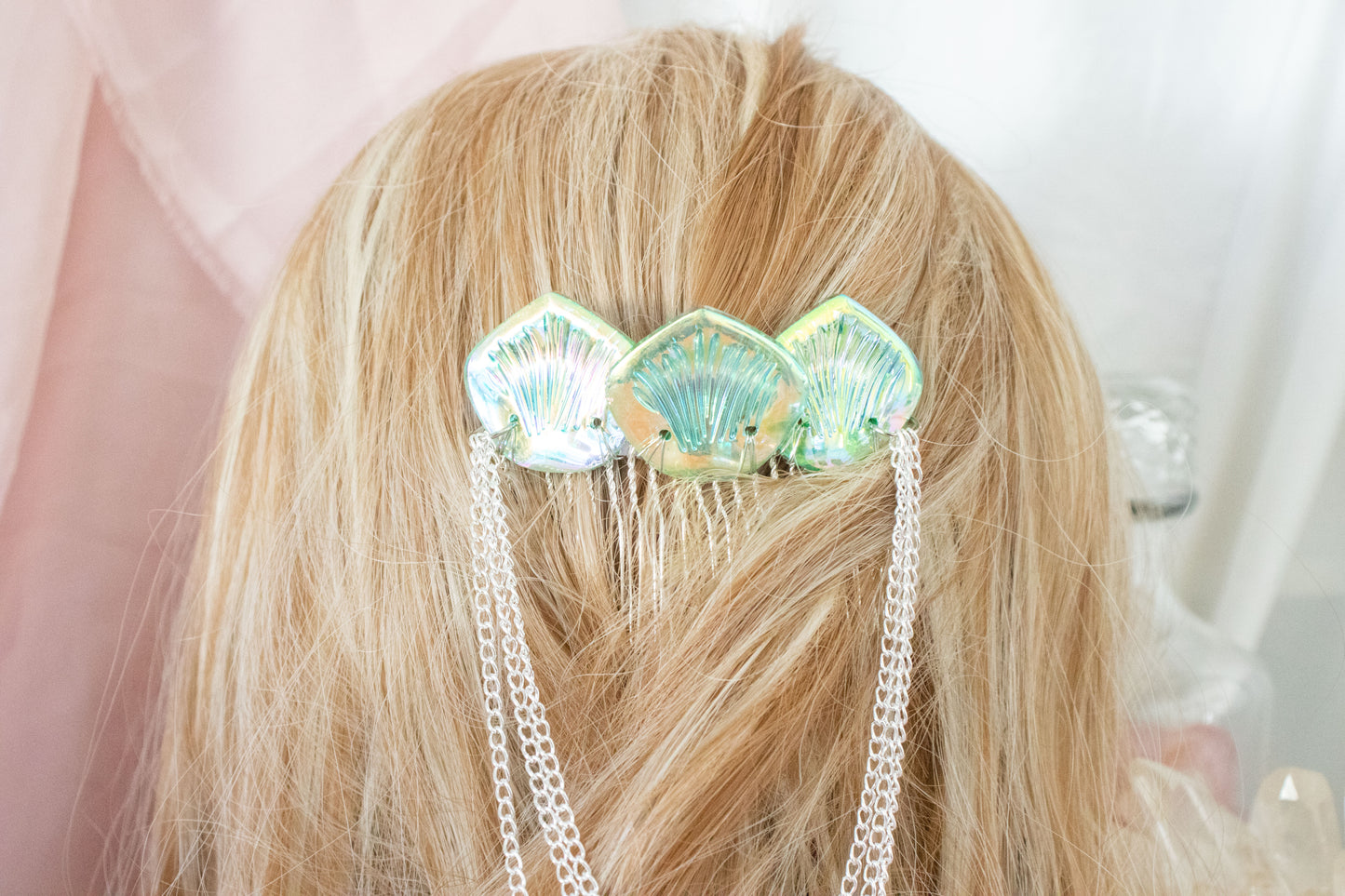 Silver + Green Mermaid Scale Hair Comb