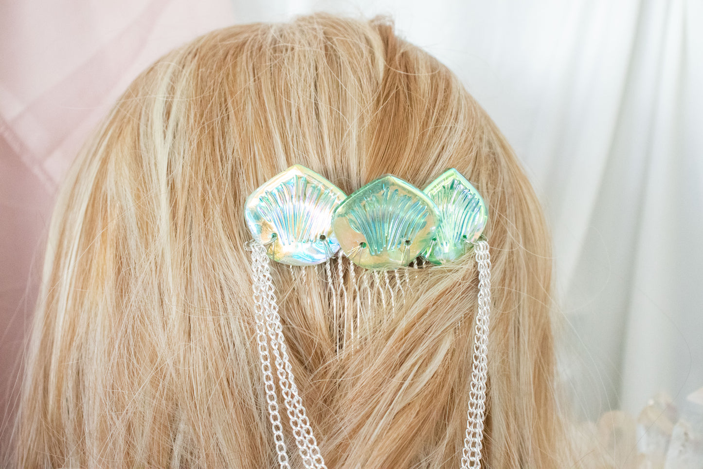 Silver + Green Mermaid Scale Hair Comb