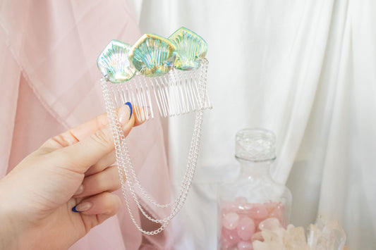 Silver + Green Mermaid Scale Hair Comb