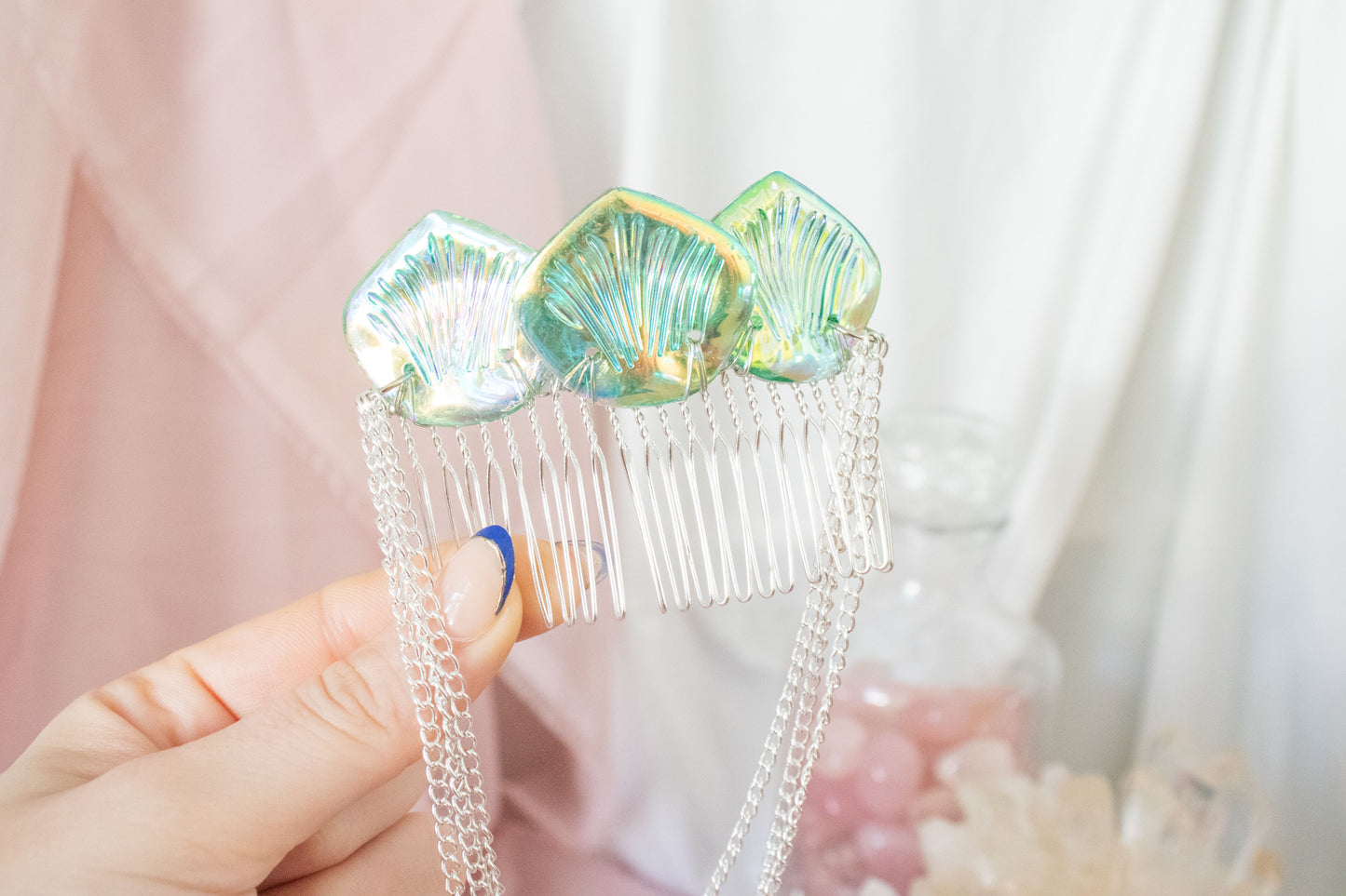 Silver + Green Mermaid Scale Hair Comb