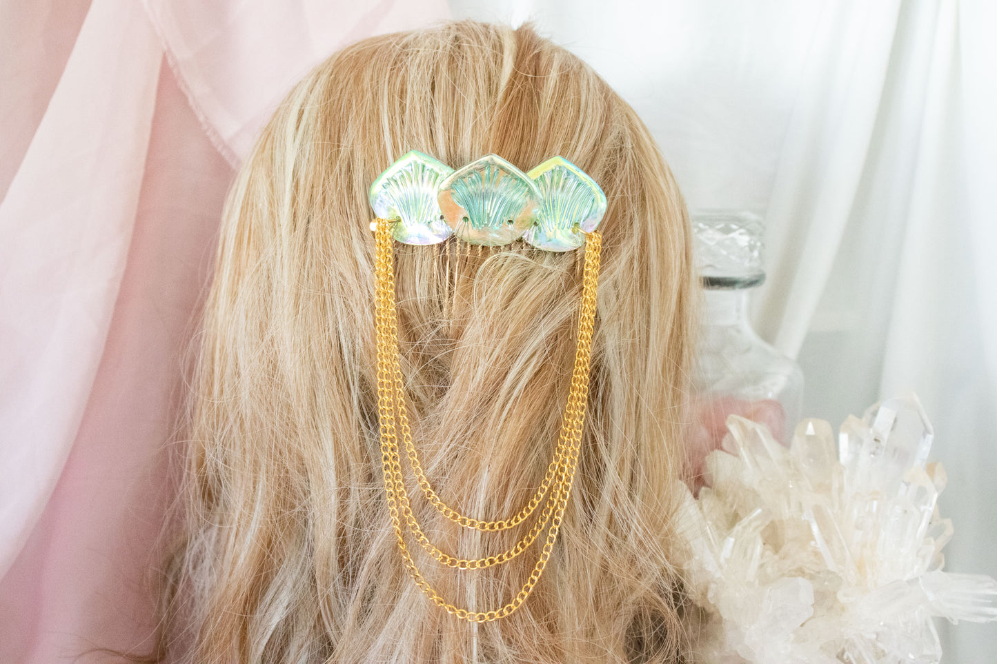 Gold + Green Mermaid Scale Hair Comb