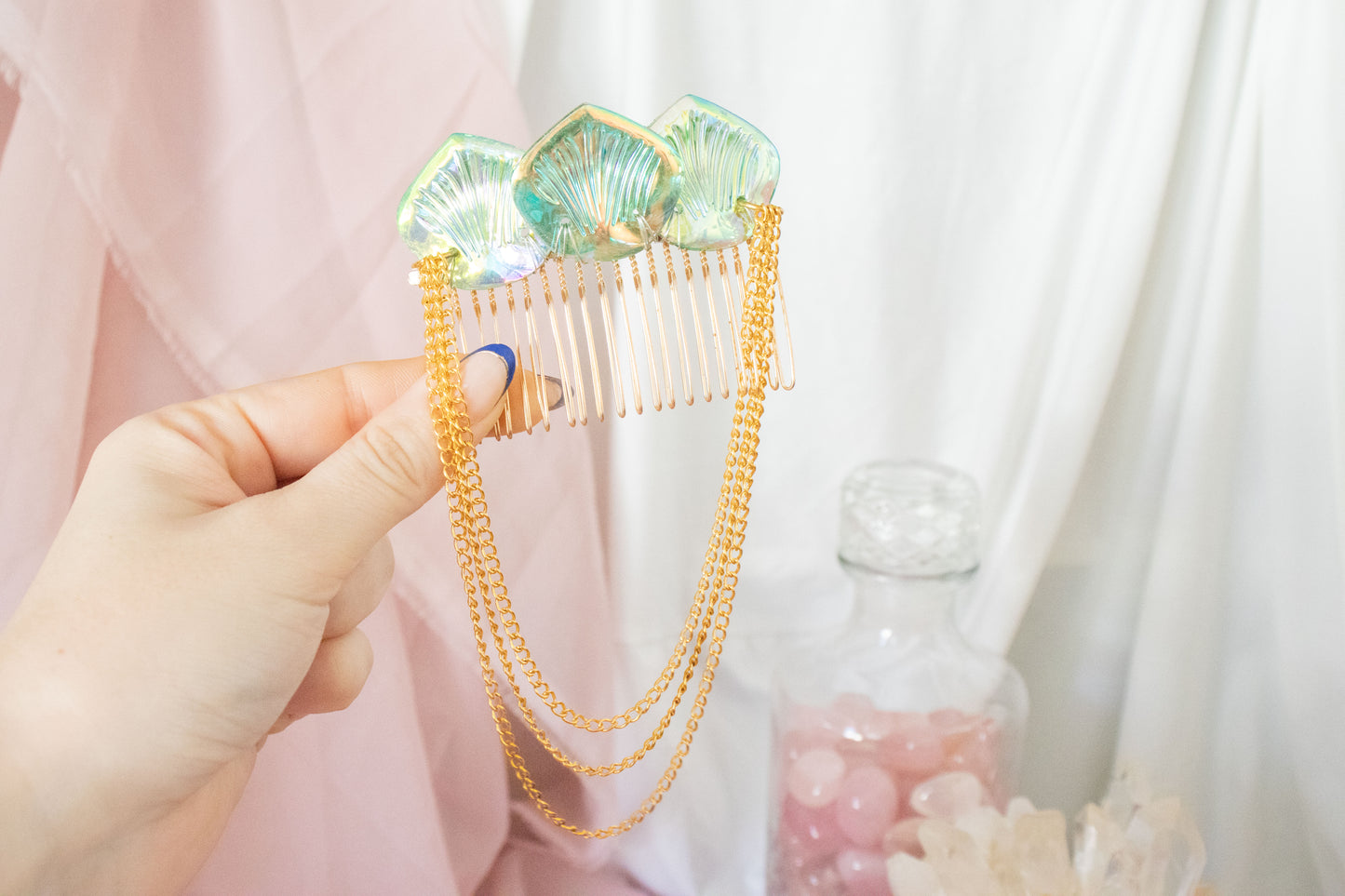 Gold + Green Mermaid Scale Hair Comb