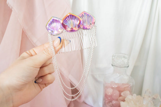 Silver + Plum Mermaid Scale Hair Comb