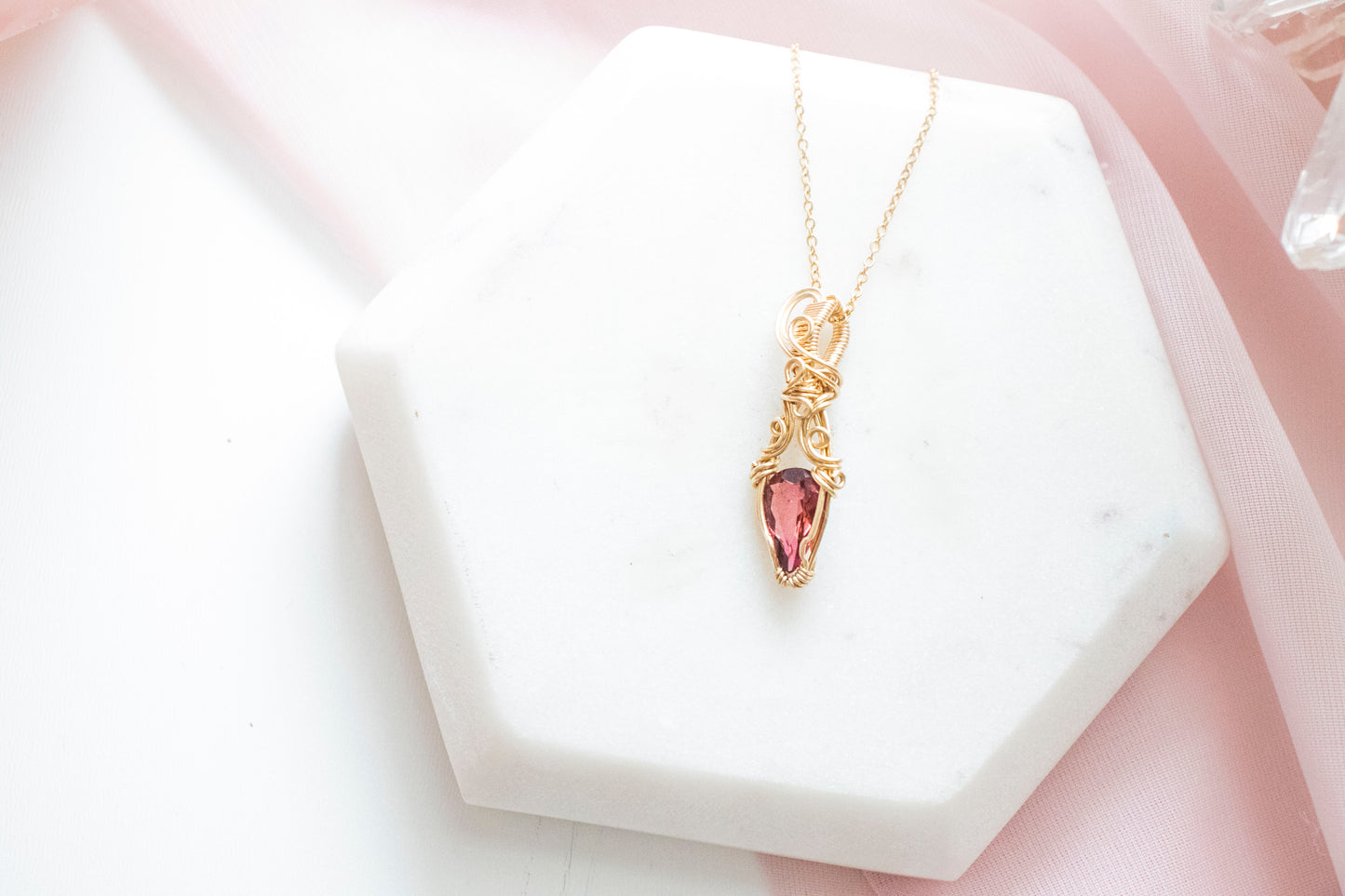 Ianthe PinkTourmaline Pendant (14k Gold Fill)