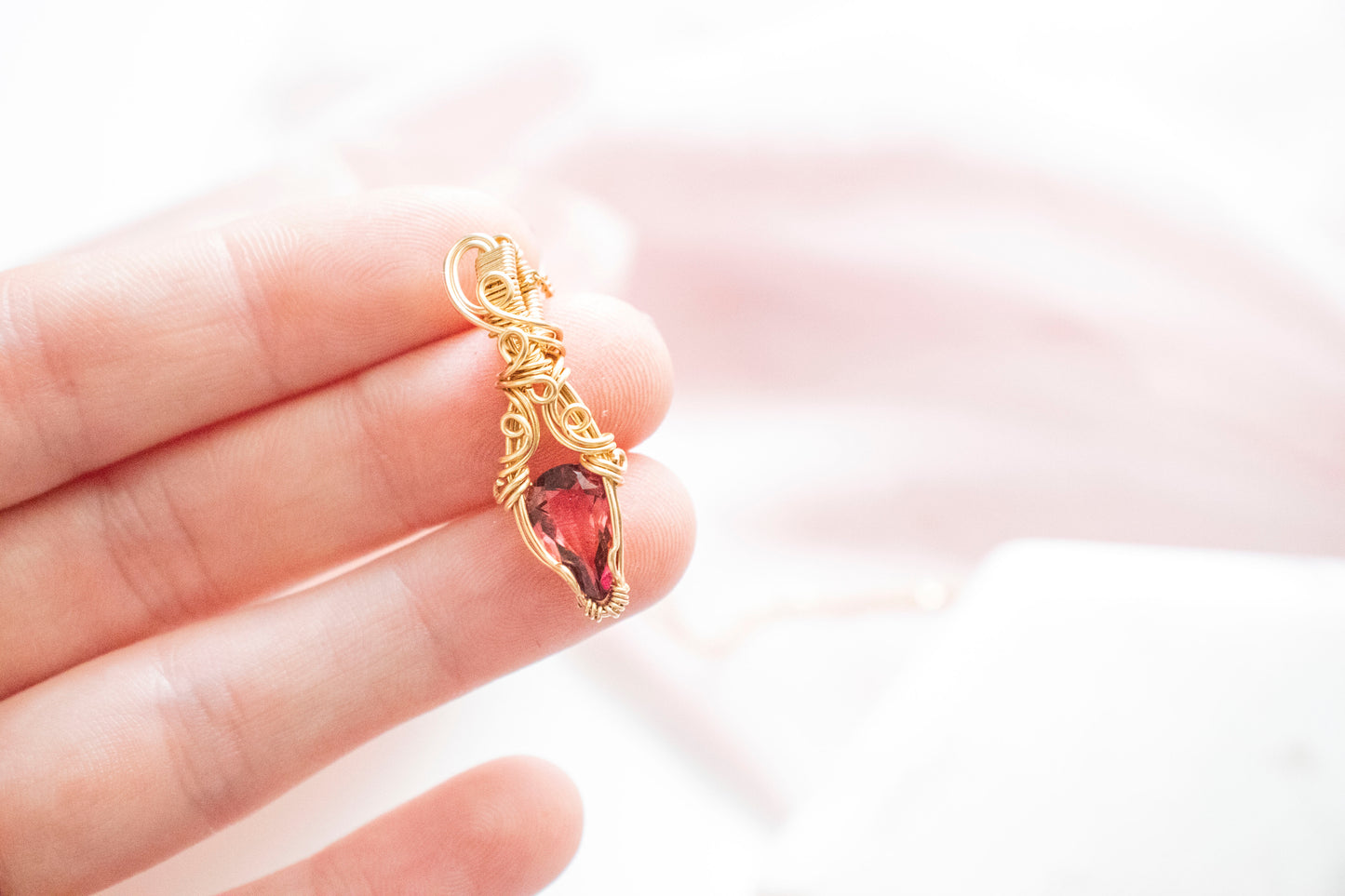 Ianthe PinkTourmaline Pendant (14k Gold Fill)