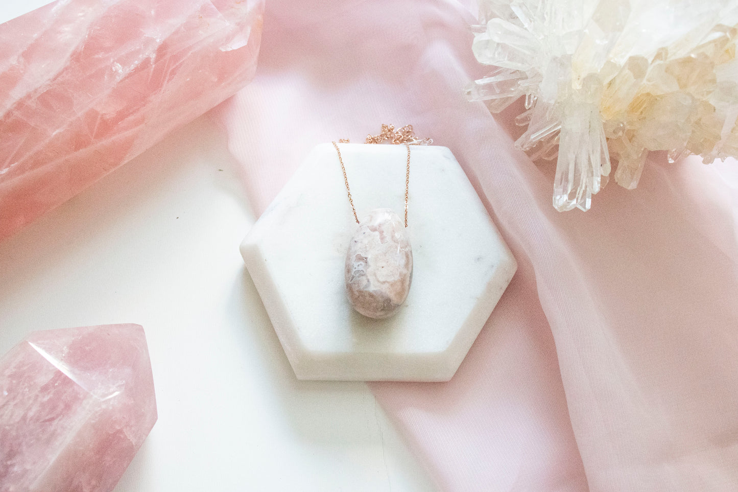 Flower Agate Luxe Pendant (14k Rose Gold Fill)