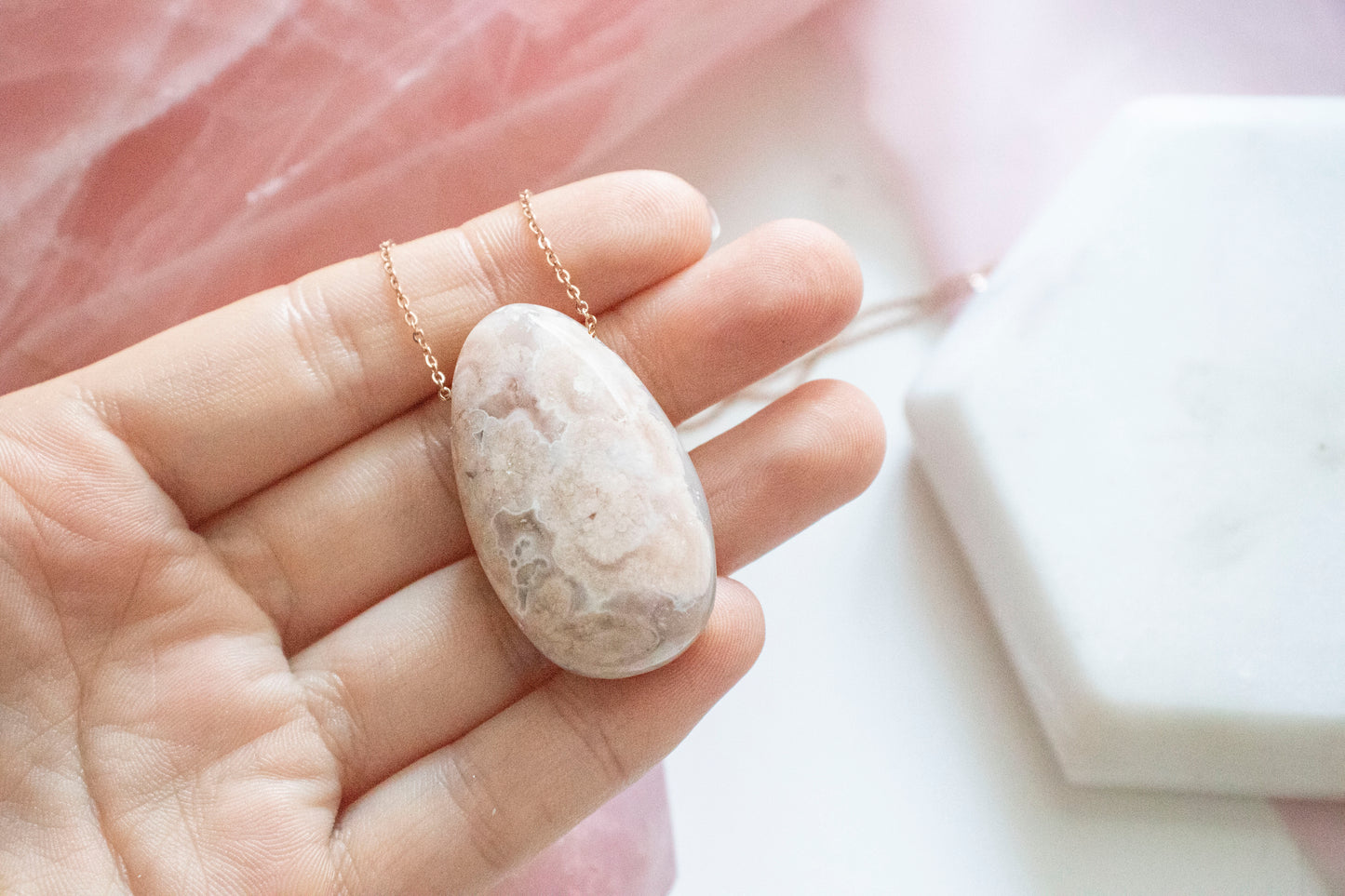 Flower Agate Luxe Pendant (14k Rose Gold Fill)