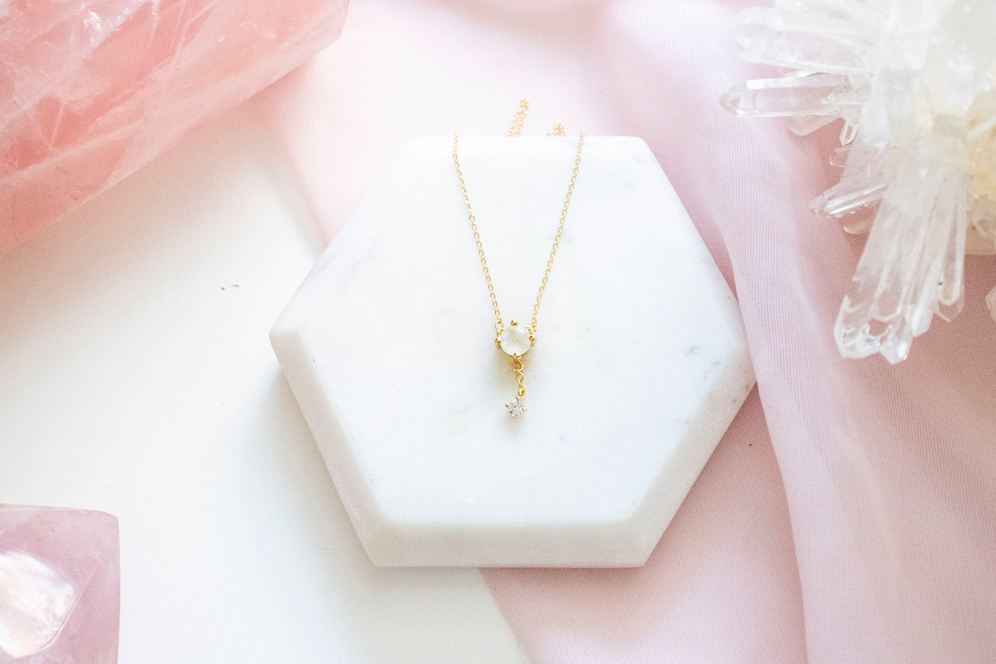 Mia Moonstone Lariat Necklace (14k Gold Plated)