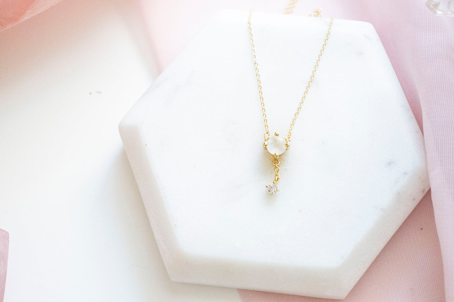 Mia Moonstone Lariat Necklace (14k Gold Plated)