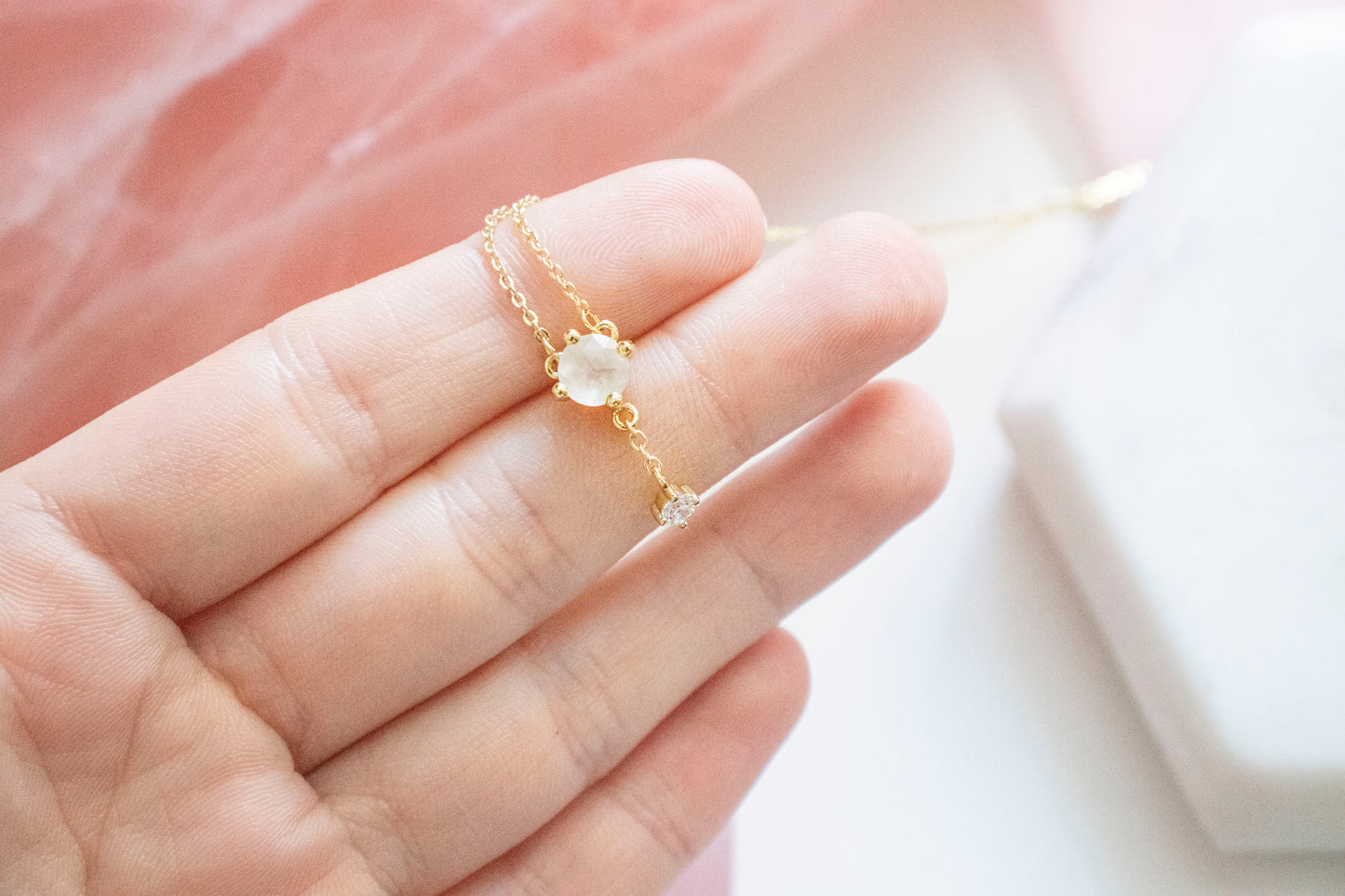 Mia Moonstone Lariat Necklace (14k Gold Plated)