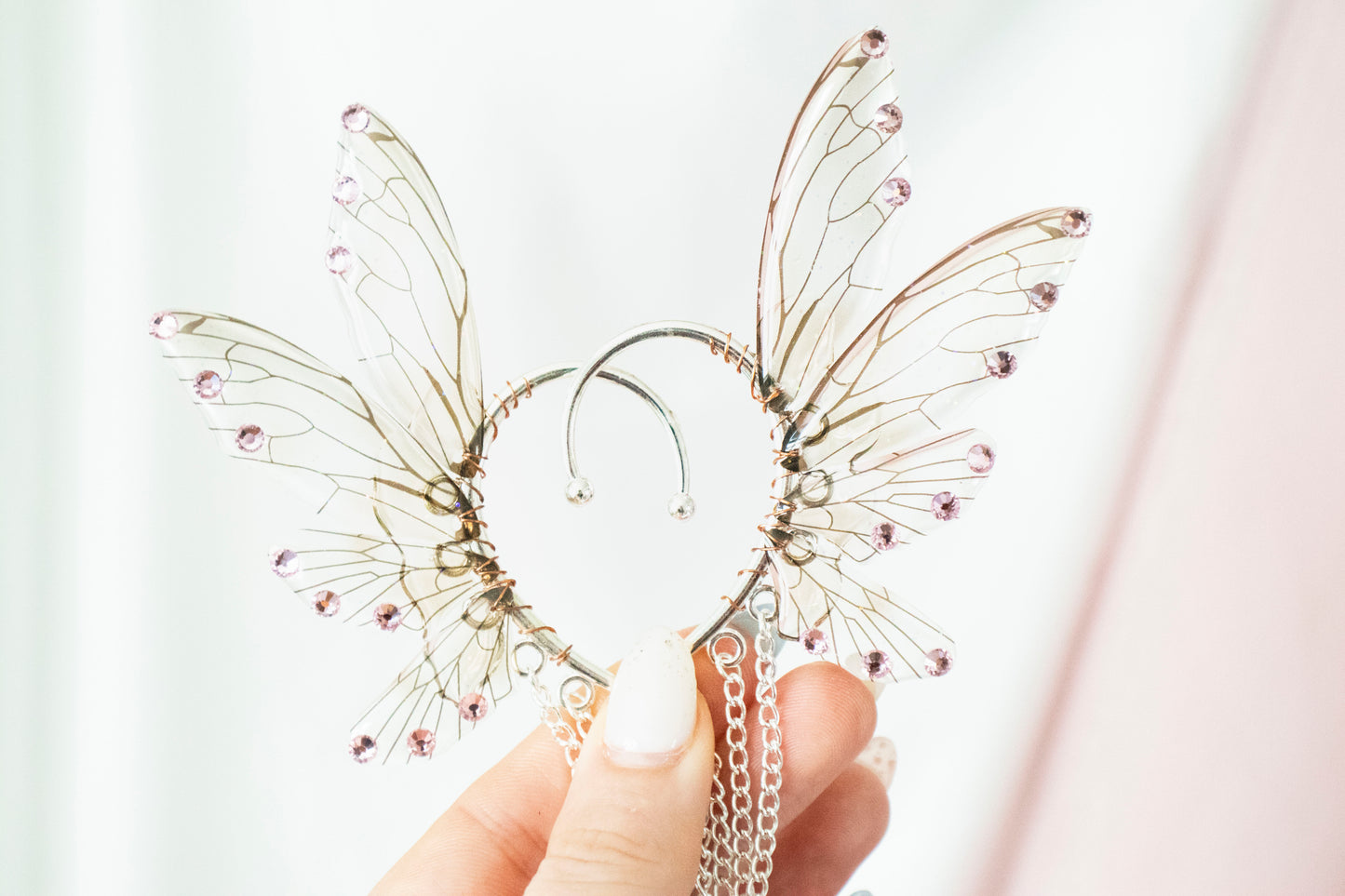 Silver + Brown Moth Fairy Wing Ear Cuffs