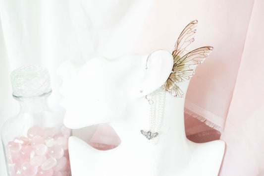 Silver + Brown Moth Fairy Wing Ear Cuffs