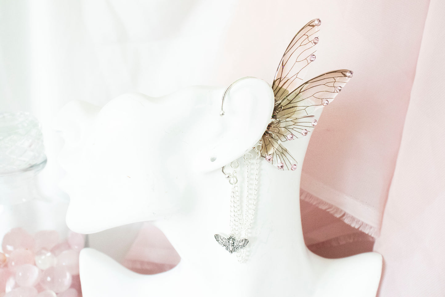 Silver + Brown Moth Fairy Wing Ear Cuffs