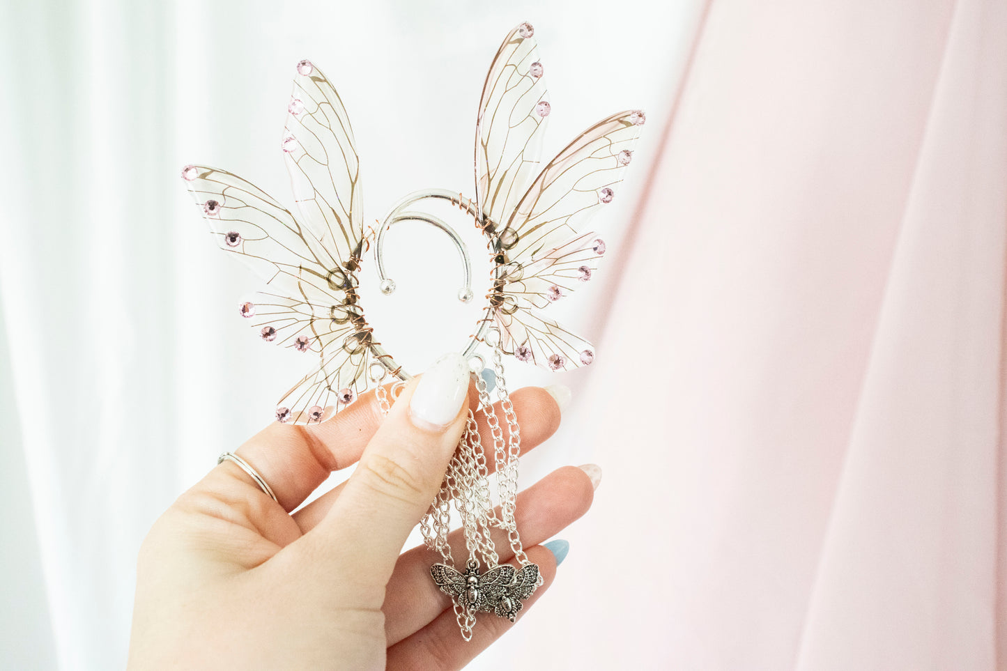 Silver + Brown Moth Fairy Wing Ear Cuffs