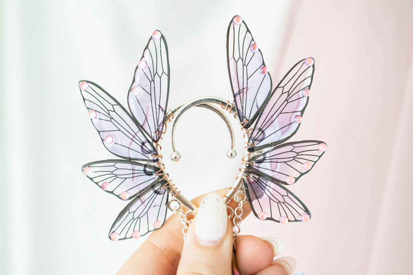 Silver + Purple Dagger + Crystal Fairy Wing Ear Cuffs