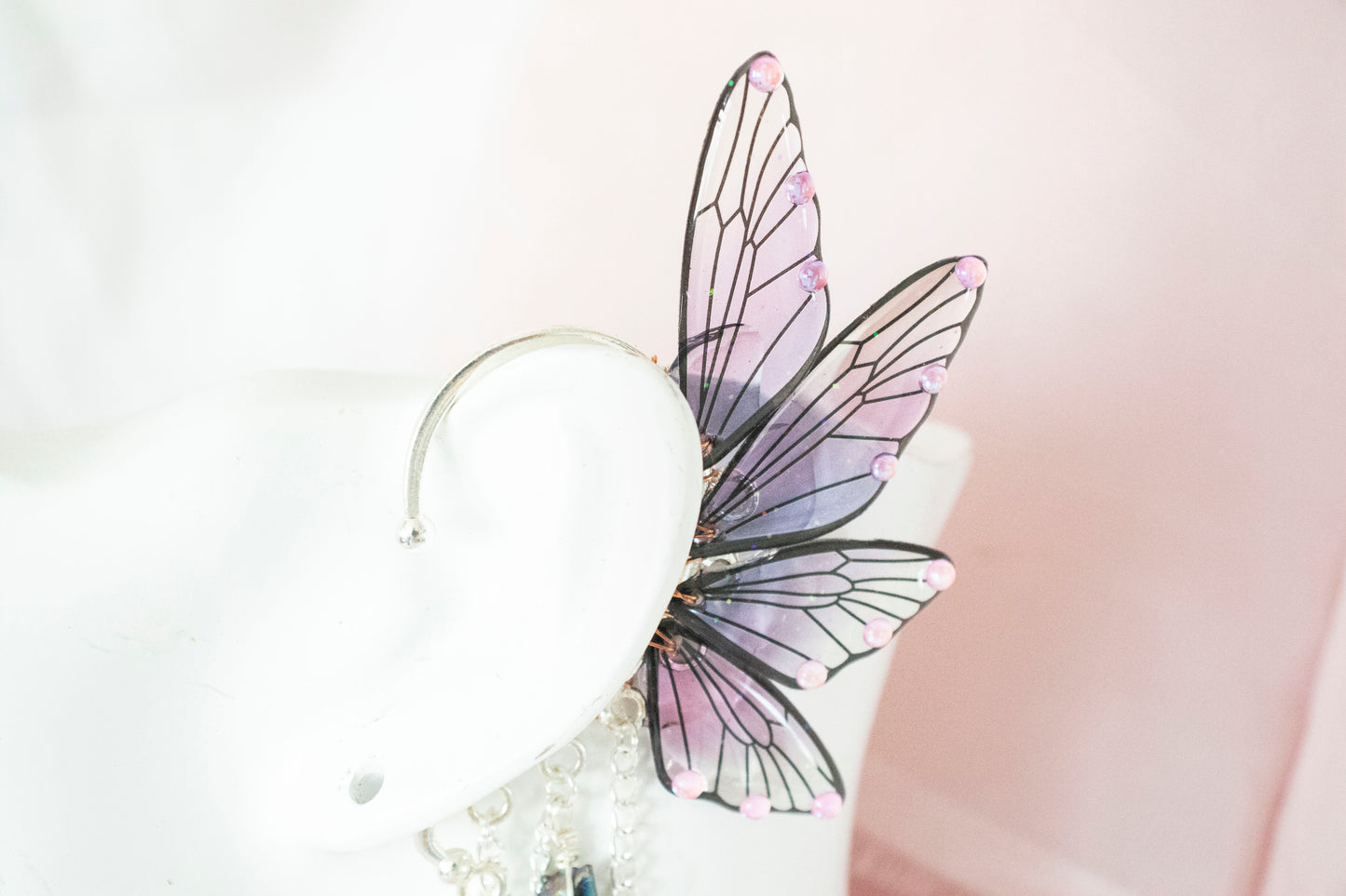 Silver + Purple Dagger + Crystal Fairy Wing Ear Cuffs